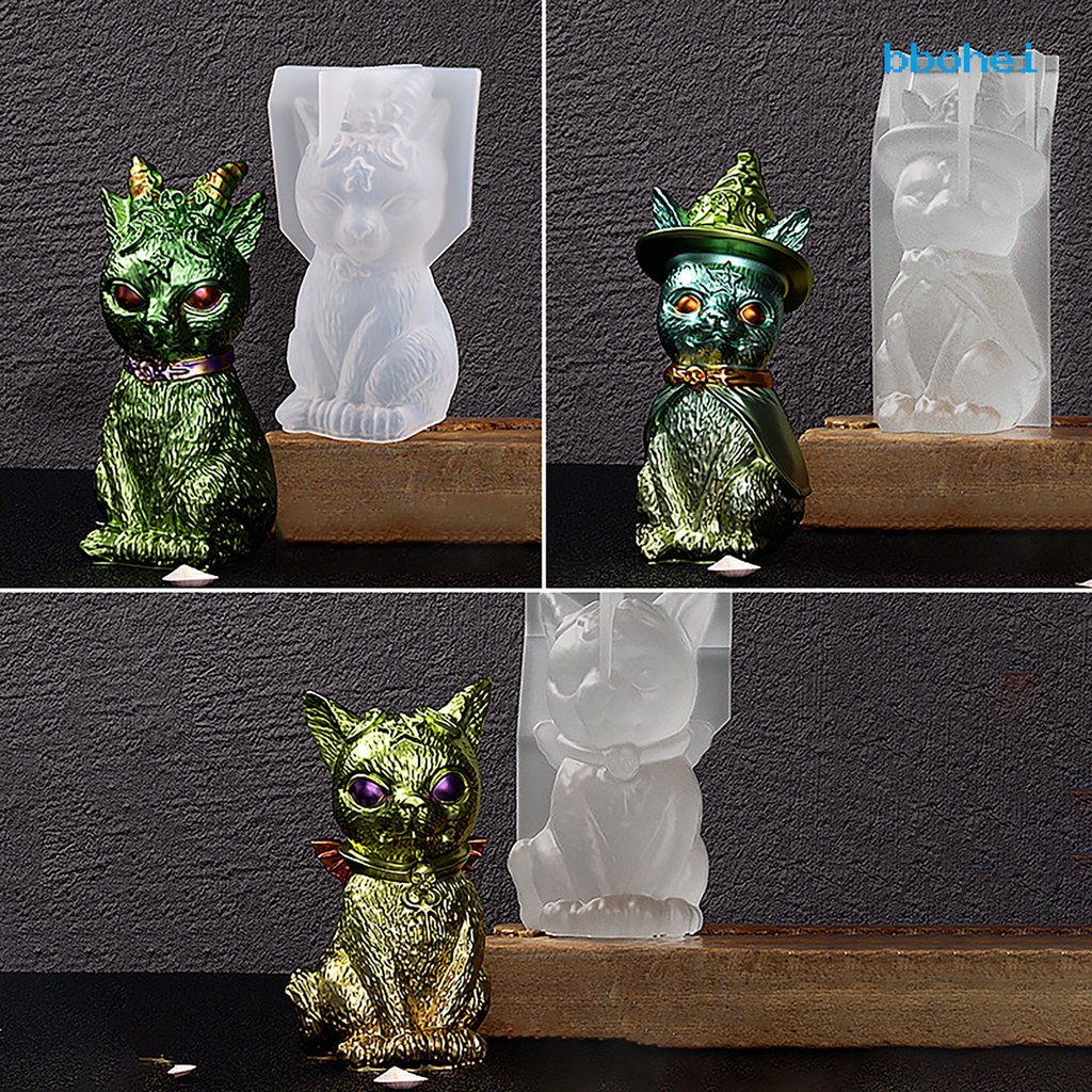 (BBO) Devil Cat Mould Heat Resistance Easy Demoulding 3D Design DIY Silica Gel Demon Pirate Cat Key Pendant Mould for Home