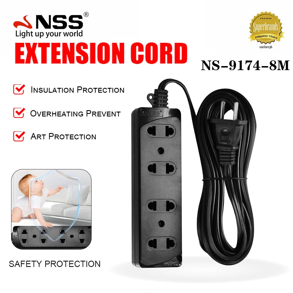 NSS Extension cord 4 outlet 8 meter long Extension Cord 3M/5M/8M Wire