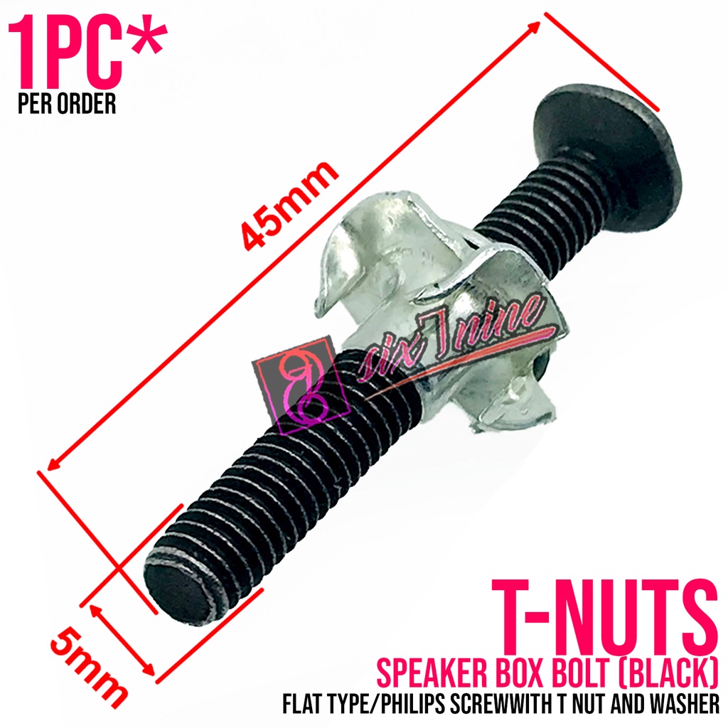T-NUTS TNuts TNUT Flat Type Speaker Box Bolt with T Nut and Washer Screw Philips Screw (BLACK) qCY