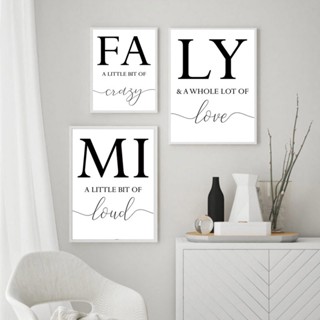 Minimalist Poster FA MI LY Wall Art Black & White Canvas Words Living ...