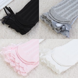 1pair Knee High Socks Girls Long Tube School Socks Bowknot White Socks #3