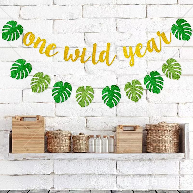 Tropical Party Decorations Green Palm Leaves Garlands Banner for