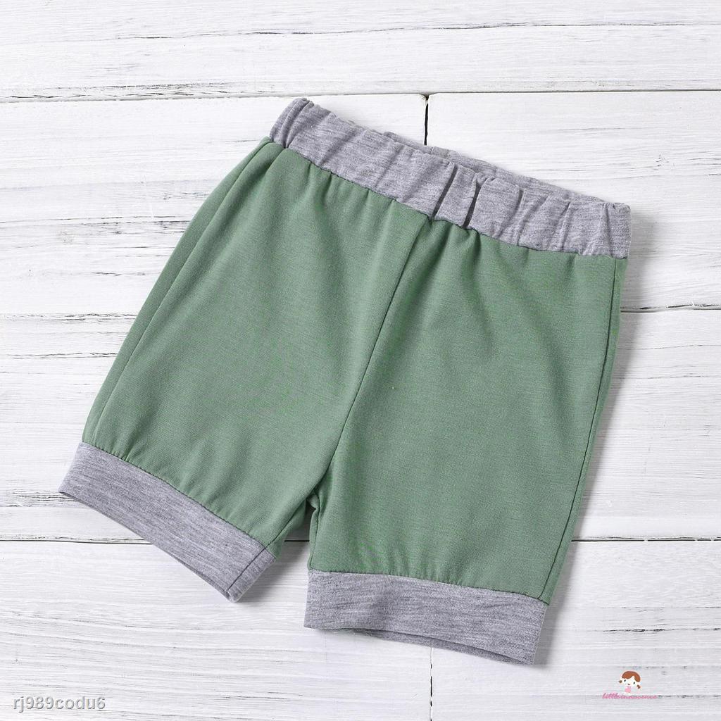 XZQ7-0-18 Months Newborn Baby Boys 2-piece Outfit Set Short Sleeve Color Block Tops+Shorts Set for