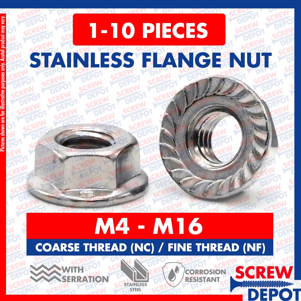 110PCS Stainless Flange Nut / SUS Flanged Hex Nut / SS Hex Washer Nut