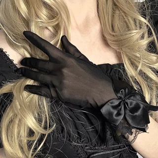 Fashion Sunscreen Chiffon White Lace Gloves Bow Driving Gloves Bride Mittens