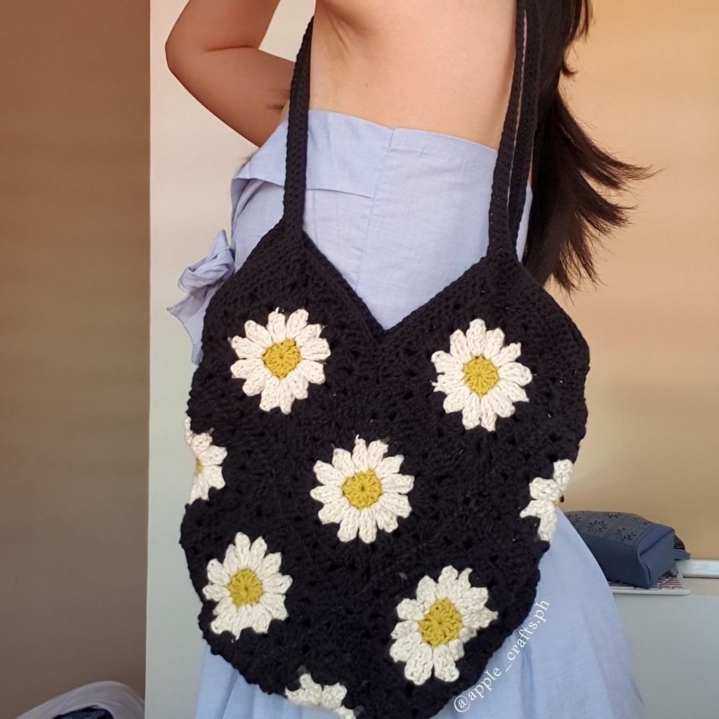 CROCHET DAISY GRANNY SQUARE TOTE BAG | Shopee Philippines