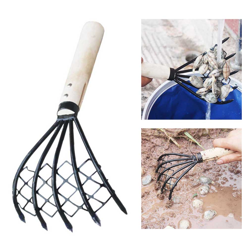 Clam Rake 5 Claw Home Shell Beach Conch Dig Seafood Accessories Tool Useful With Net Wood Handle Pi
