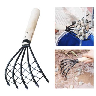 Clam Rake 5 Claw Home Shell Beach Conch Dig Seafood Accessories Tool Useful With Net Wood Handle Pi #1