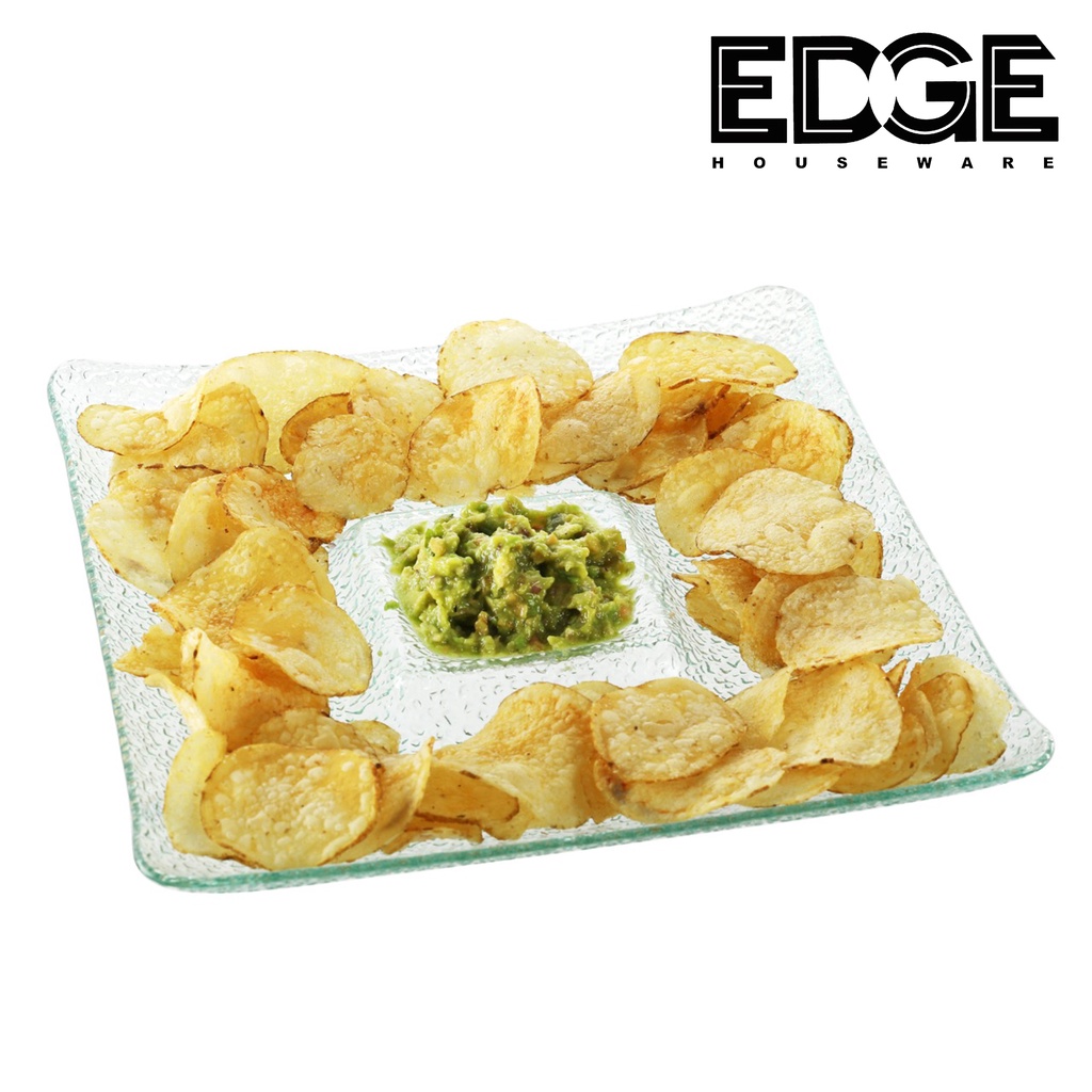Edge Square Glass Chip and Dip Serving set Divided Serving Trays
