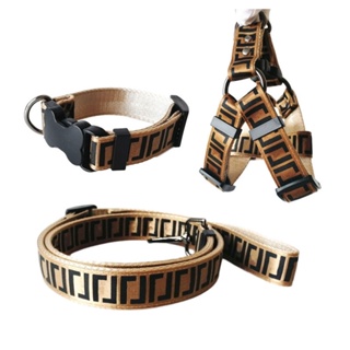 ✉▣✗Designer Dog Harness And Leash Set Luxury Dog Collar Adjustable Nylon Personalized Letter Pet Cat