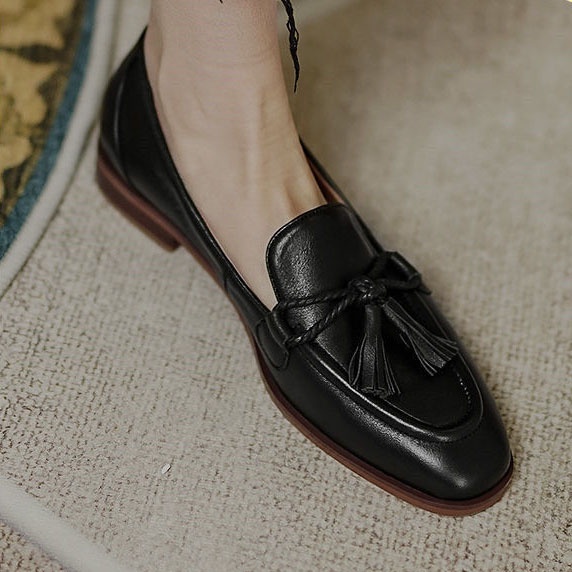 Vintage British style Lefu shoes for women Leather tassel flat sole ...