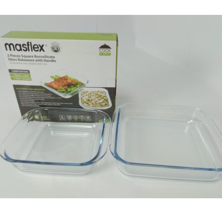 Gaisano Masflex 2 Pieces Square Borosilicate Glass Bakeware w/Handle 1.