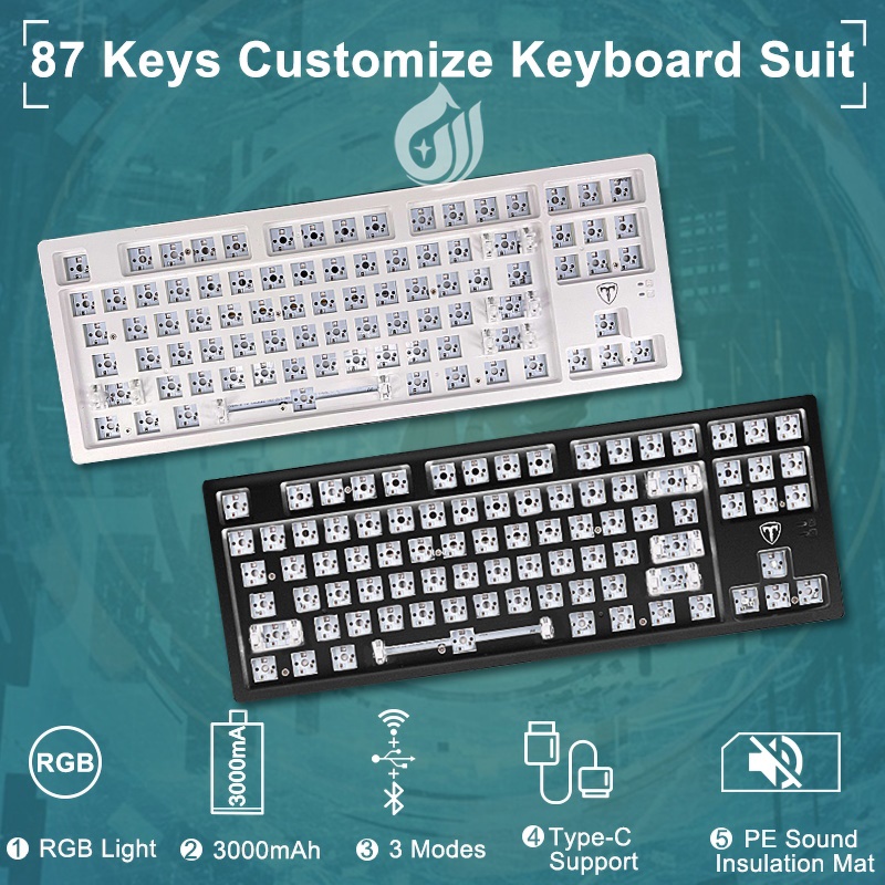 Amerteer 87 Keys 3 Modes Mechanical Keyboard Barebones Wireless Hot