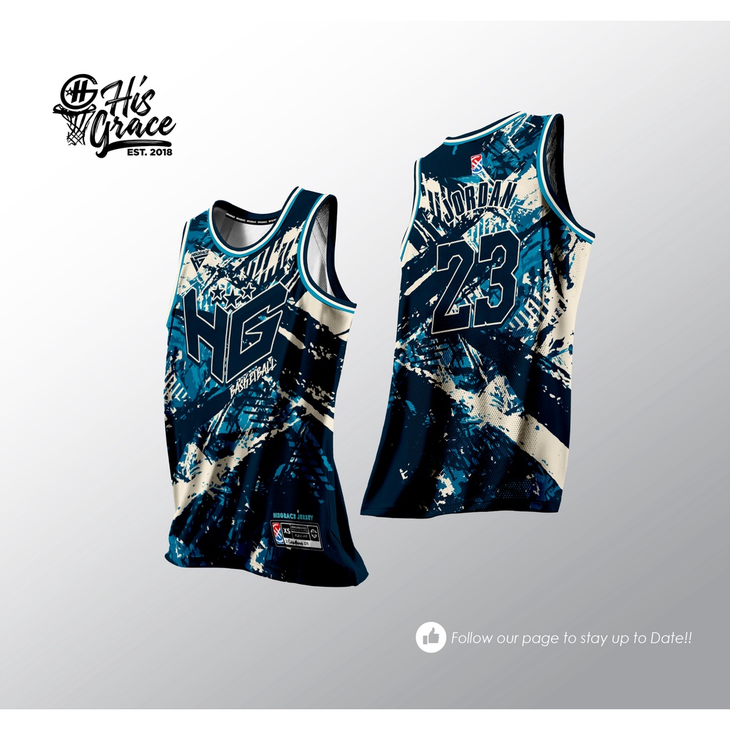 19 HG BASKETBALL NAVY BLUE CREAM FULL SUBLIMATION JERSEY Shopee