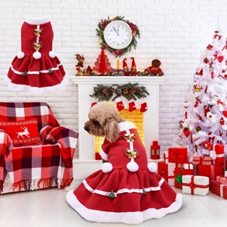 Dog Christmas Dress Pet Autumn And Winter Warm Clothes Dog Girl Costume Red Dress Puppy Warm Fleece Skirt for Christmas