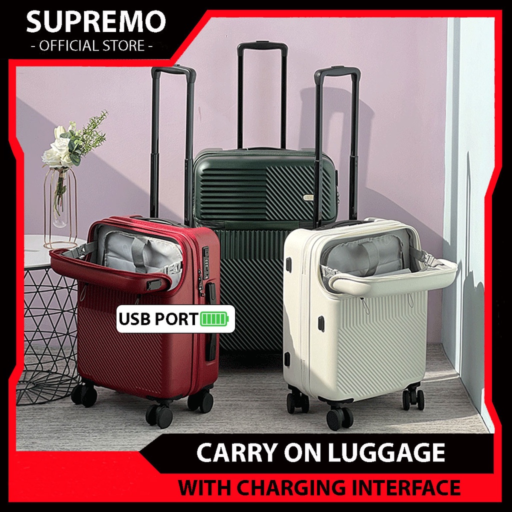 20" Carry On luggage Front Open Mens Womens Lugage Universal Wheel With
