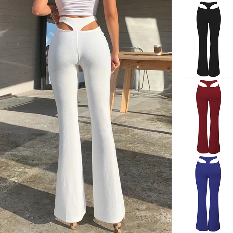 T-Shaped Hollow Wide-Leg Women's Pants INS Sexy Flared Stretchy Slimmer ...