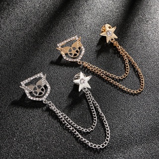 【NF】Men's Brooch Temperament Diamond Five Pointed Star Brooch Men's Tassel Chain Suit Brooch Fashion Pin Badge #2
