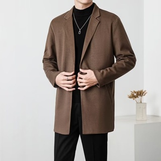 Jacket Men Woolen Coat Autumn Winter Mid-Length Korean Version Trendy Suit Loose Handsome Windbreaker X0316