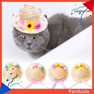 panduola Pet Hat Bow-Knot Design Flower Ornament Ultra-Light Allergy Free Cat Straw Hat Pet Headgear with Realistic Flowers Pet Supplies