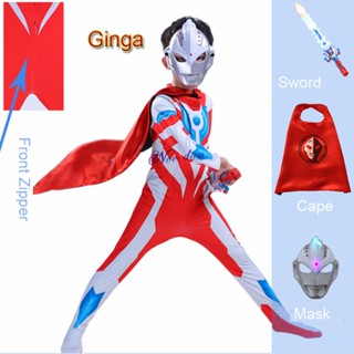 Boy Ultraman Superheroes Cape Mask Jumpsuit Suit Geed Tiga Belial Ginga Zero Halloween Costume For K #2