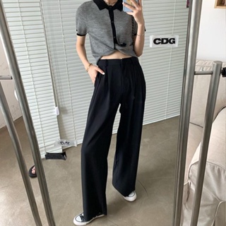 GDTIMA Polyester Wide Leg Pants For Women's Casual High Waisted Black ...