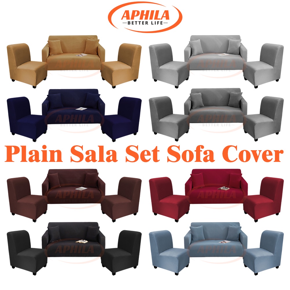 Aphila Plain 3 in 1 Set Sala Sofa Set Covers 2 Pcs Small Sofa Cover and