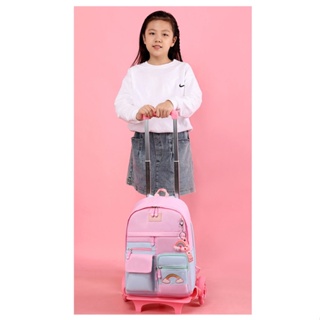2022 New trolley schoolbag for girls Kids Rolling Bags school wheeled backpack Trolley primary girls  backpack with wheels bookbag #9