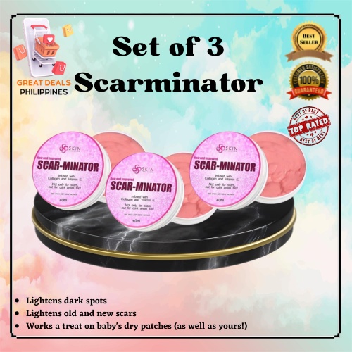 SET OF 3 SCARMINATOR SCAR REMOVER / Heals scars, stretch marks / insect