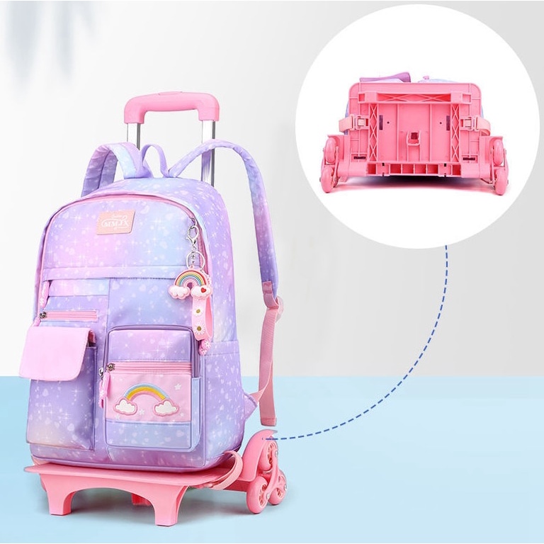 2022 New trolley schoolbag for girls Kids Rolling Bags school wheeled backpack Trolley primary girls backpack with wheels bookbag