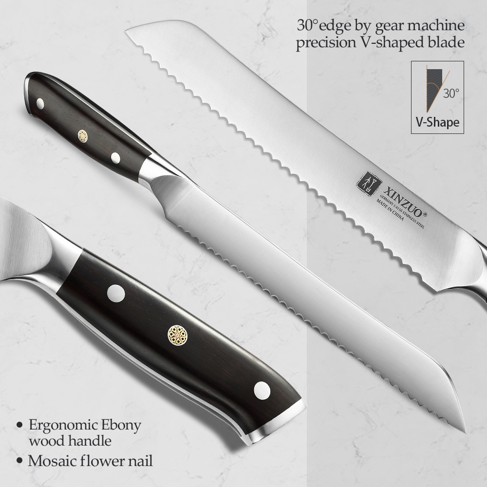 cake making tools in stock.XINZUO 9‘’ Inches Bread Knife Germany 1.4116 Steel Slicer Cutter Cutting