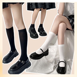 JK Knee Socks Women Basic Classic Versatile Black White Long and Middle Tube Socks Ins Fashion