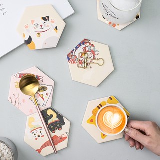 Lucky Cat Coaster Insulation Mat Meal Pattern Creative Table Pad Absorbent Diatomaceous Earth Japan #1