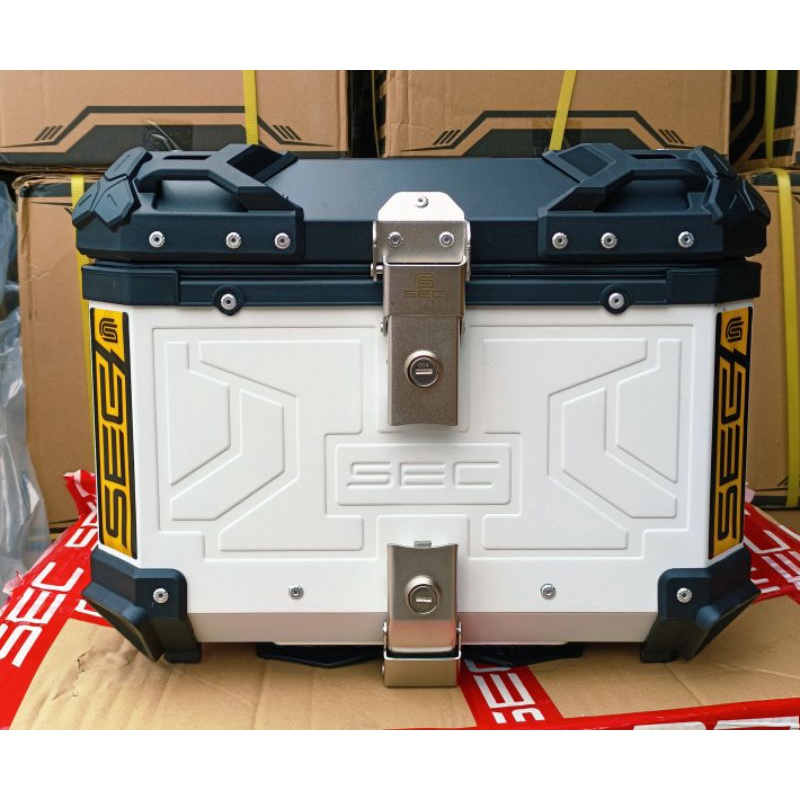 45L SEC Vanguard white and silver PURE alloy top box with base plate