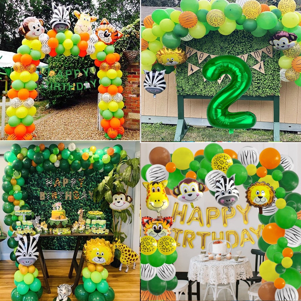 102pcs Jungle Safari Theme Party Decorations Animal Balloon Latex Balloon 32inch Number Balloon