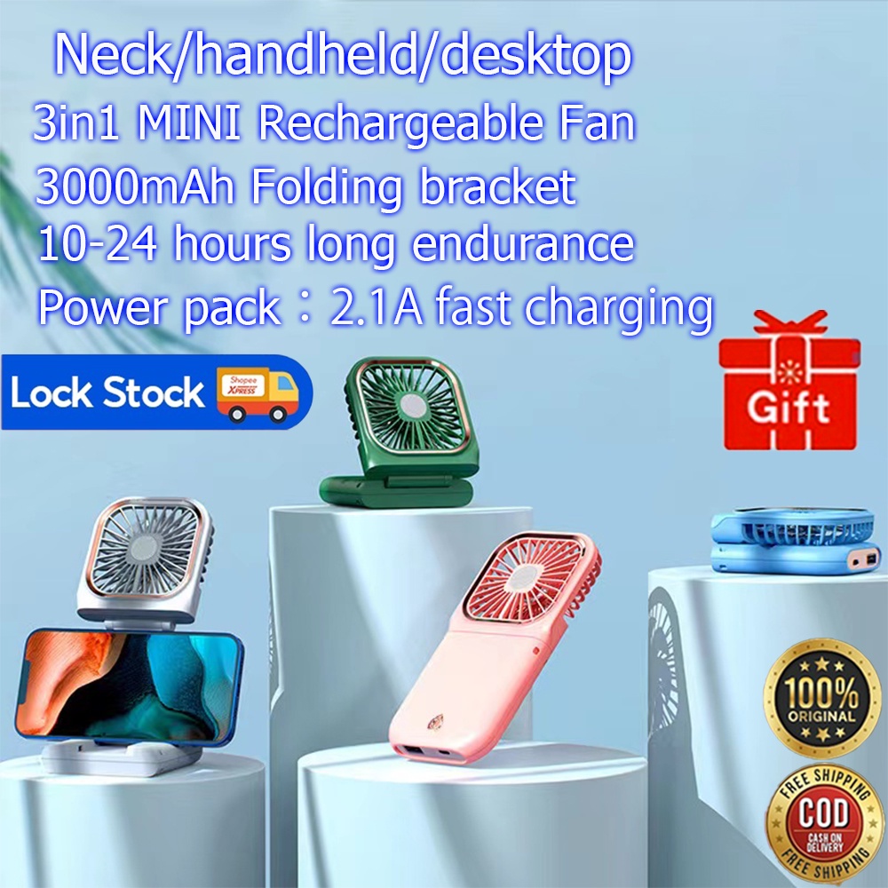 3000mAh Mini Fan powerbank Neck Small Portable Rechargeable Electric