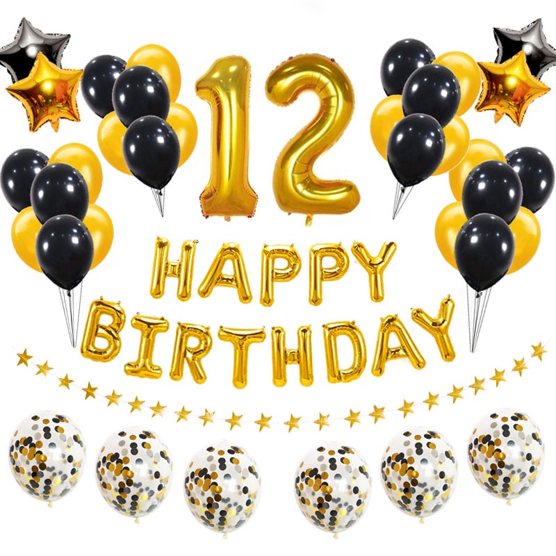 ln stockNEW▣38pcs Rose Gold Balloons 12th Happy Birthday Party Decorations 12 Years Twelve Old Boy
