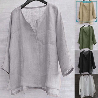 Yar_Long Sleeve Beach Shirt Chinese Style Thin Solid Color V Neck Loose Men Shirt Streetwear #1