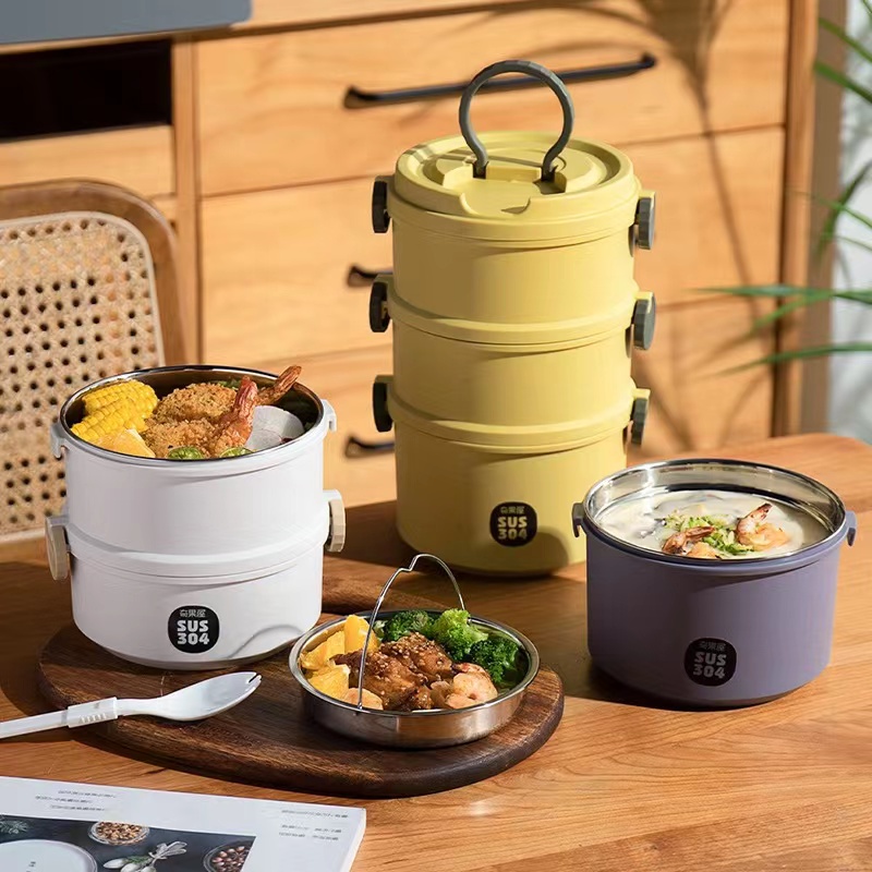 Kitchenut 1/2/3 Tier Stackable Lunch Box Stainless Steel Leakproof