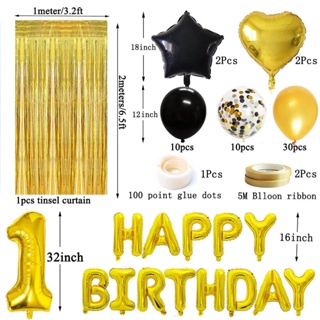 NEWIn stock▨60pcs Gold Black Balloons Happy Birthday Party Decorations Boy Man Woman 10th 12th 13th #4