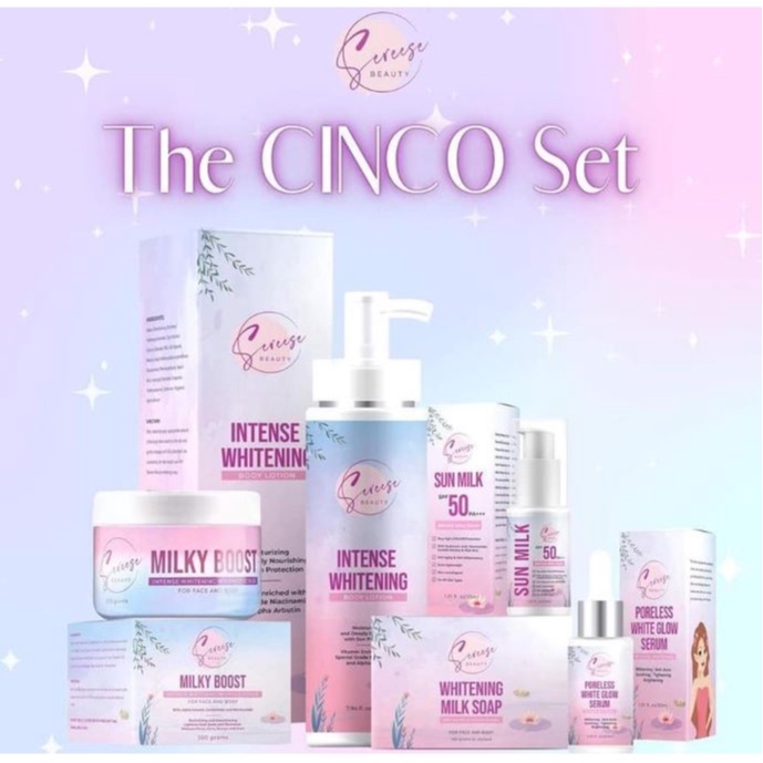 Sereese Beauty CINCO Set (SOAP, LOTION,PWG SERUM,MILKY BOOST, SUNMILK)with freebies Shopee