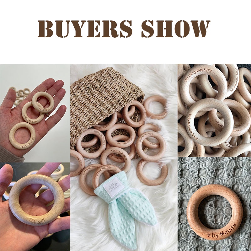 ◕Mamihome 50pc Customize Logo Wooden Ring Baby Teether Bpa Free Beech Ring Teething Toys Diy Nursing