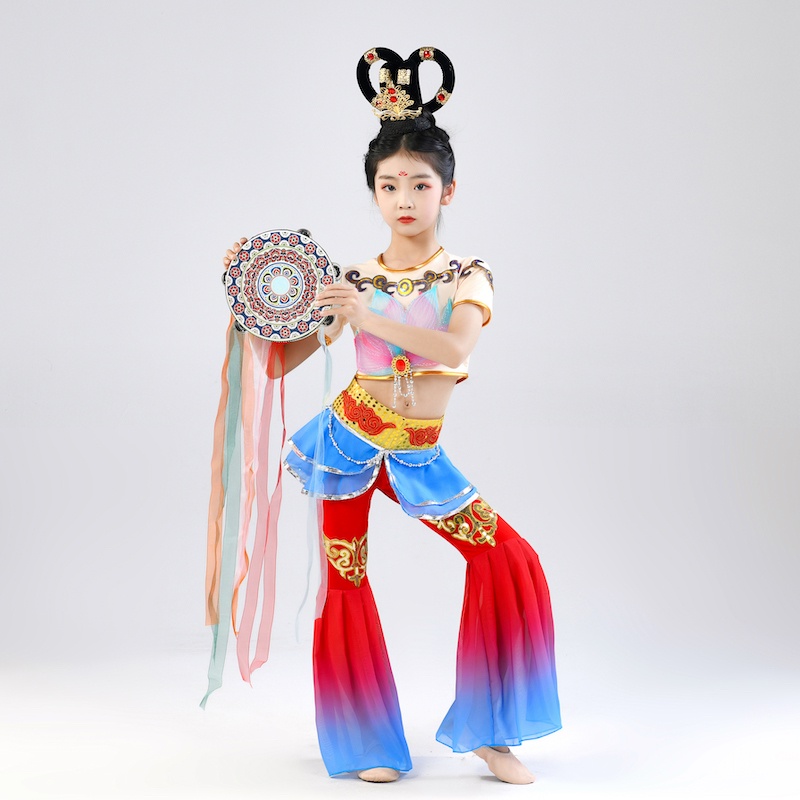 Children Dunhuang Dance Costume Magical Sound Rebound Pipa Tambourine ...