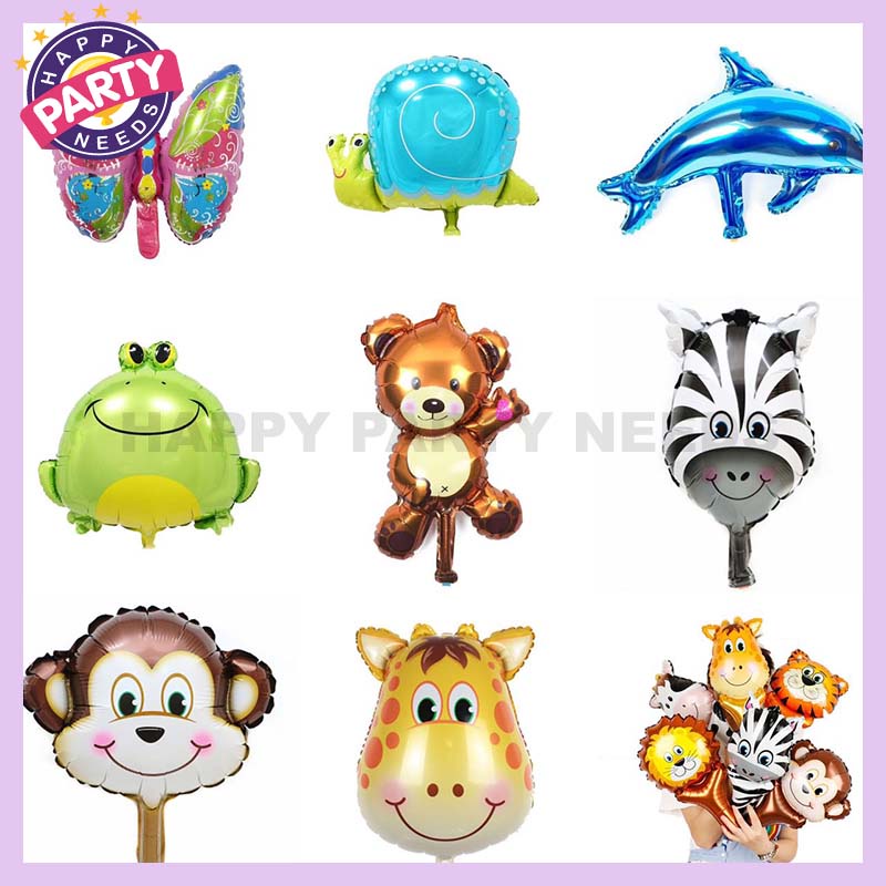 Mini Animal Head Aluminum Foil Balloon Safari Zoo Handheld Inflatable ...