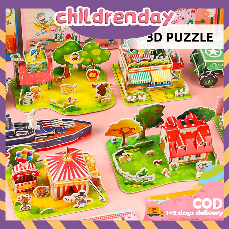 DIY 3D Puzzle Building Block House Kids Paper Card Puzzle Castle House