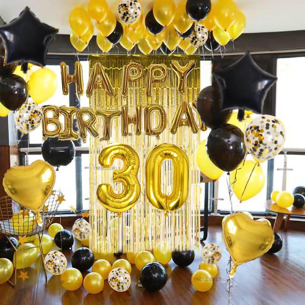 NEWIn stock▨60pcs Gold Black Balloons Happy Birthday Party Decorations Boy Man Woman 10th 12th 13th