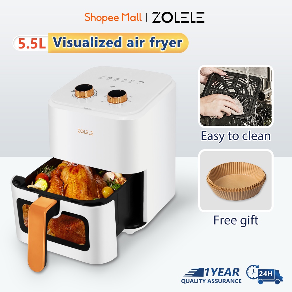 ZOLELE Air Fryer 5.5L Large Capacity Transparent View Window Oil Free
