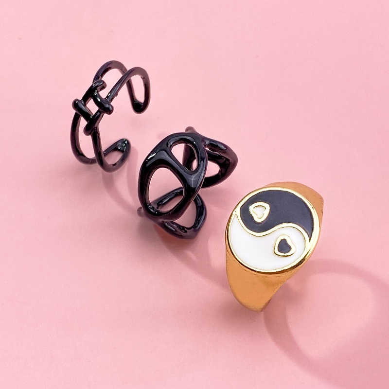 3pcs/set Ring Personality Niche Design Love Gossip Tai Chi Oil Dripping