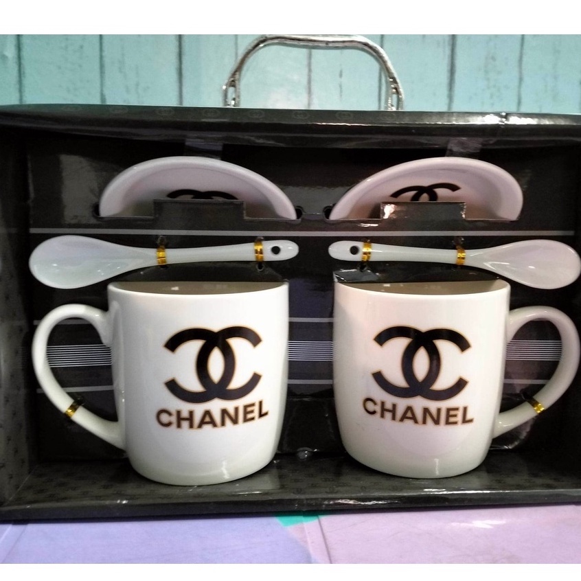 XMC Store Branded Couple & Single White Mugs Chanel, Gucci, Hermes and