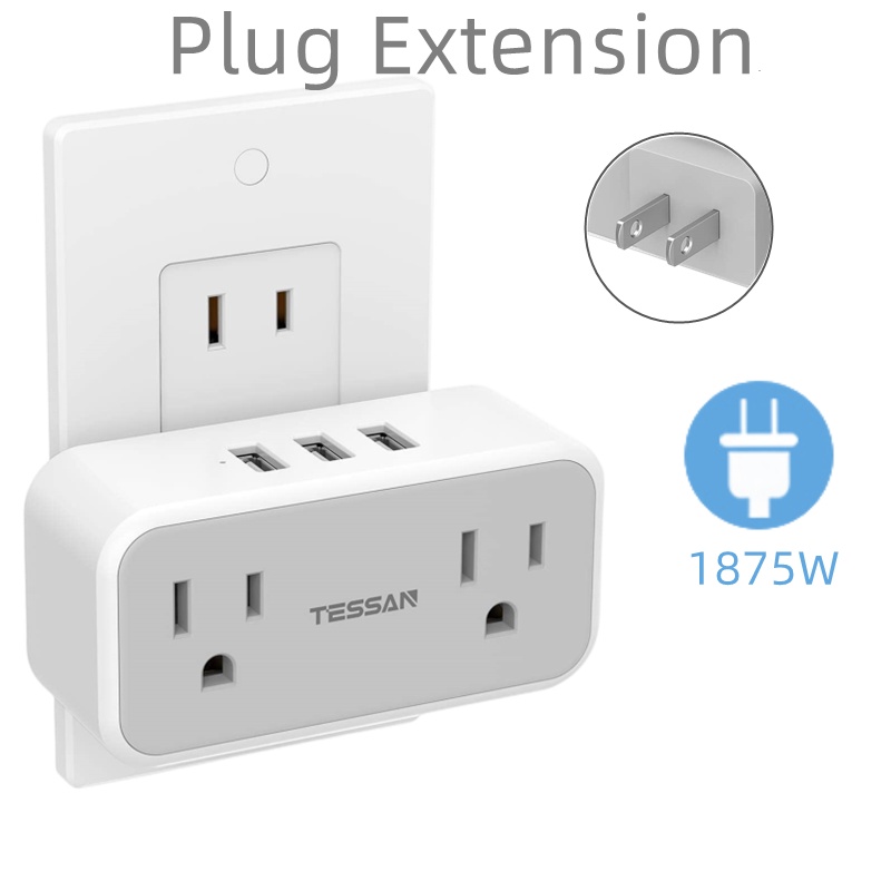 Multi Plug Outlet Extender with USB, TESSAN Double Electrical Outlet